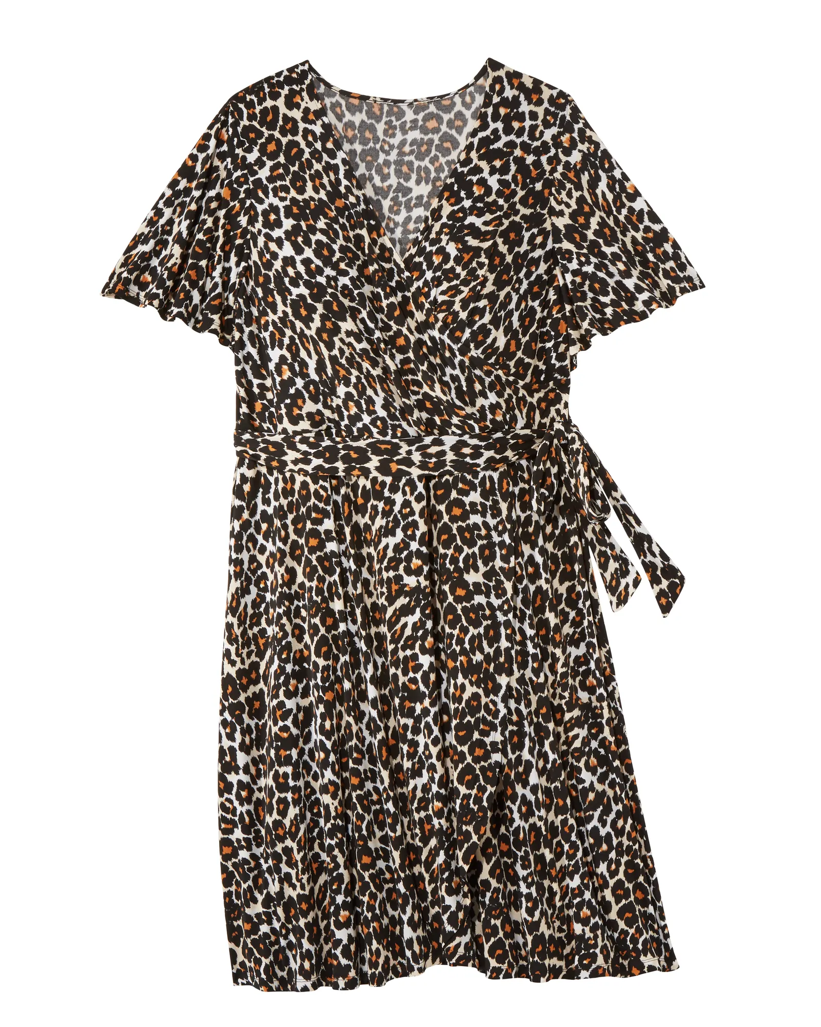 Newbury Flutter Sleeve Wrap Dress | Brown / Tan