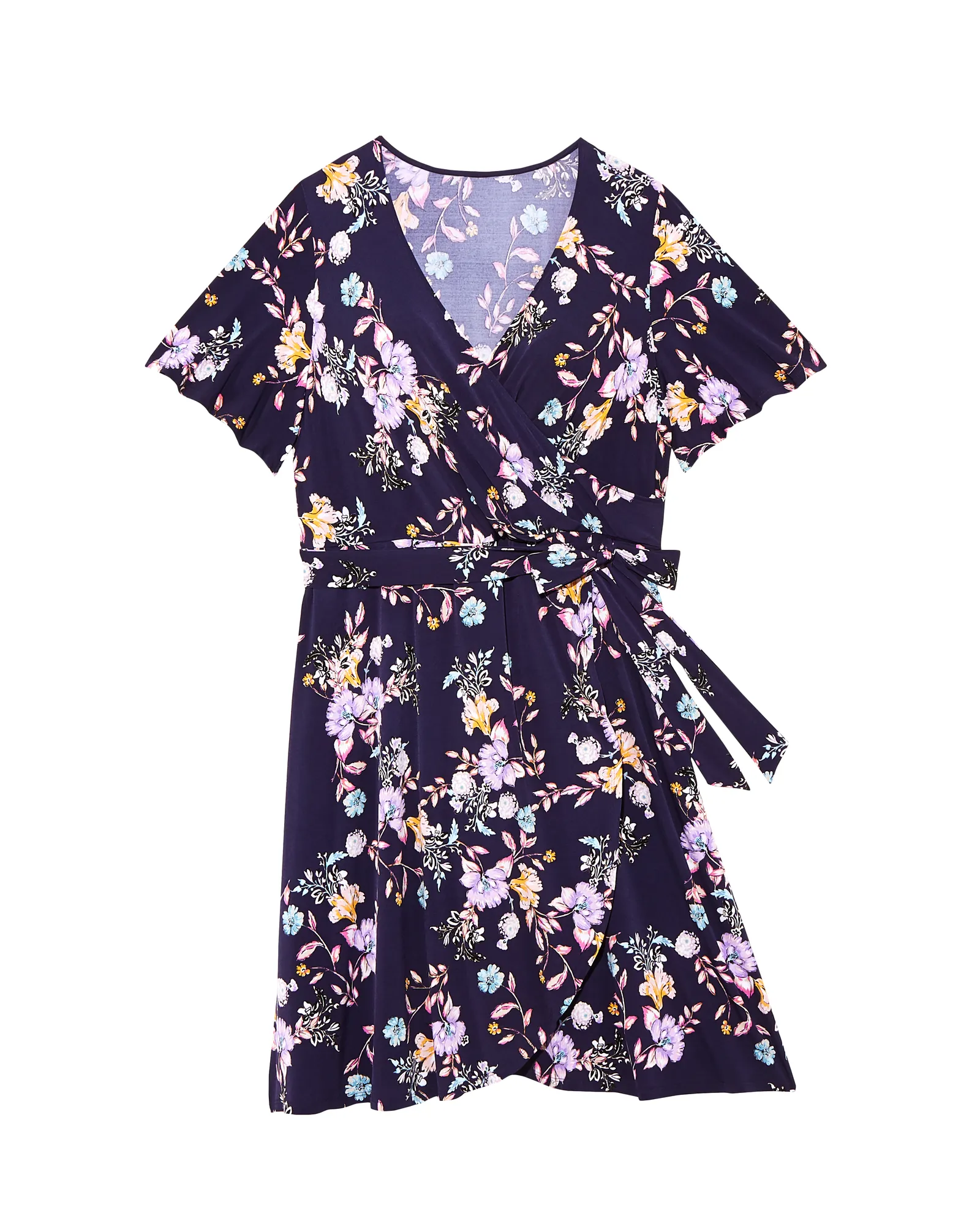 Newbury Flutter Sleeve Wrap Dress | Navy / Lilac