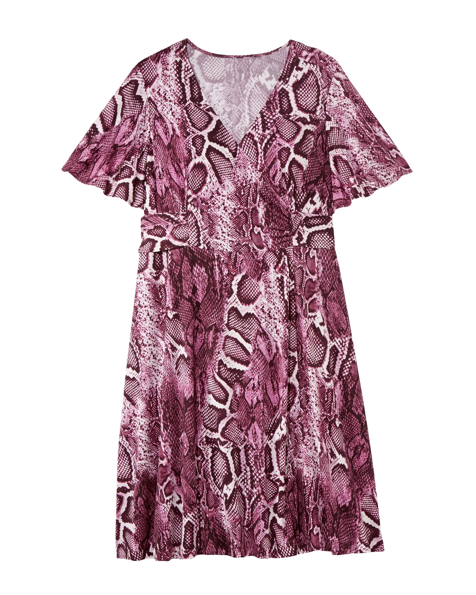 Newbury Flutter Sleeve Wrap Dress | Pink / White