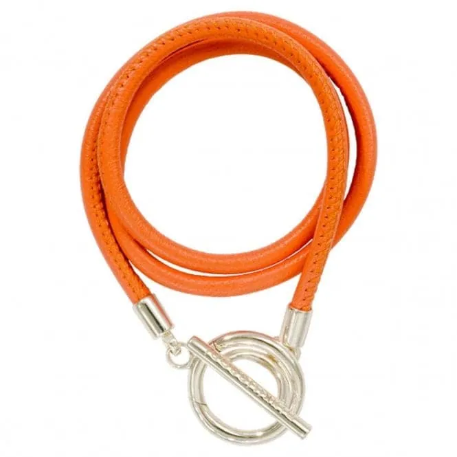 Nikki Lissoni Orange Leather Silver Plated Wrap Bracelet