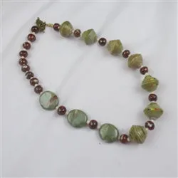 Olive Kazuri and Paper to Pearl Bead Necklace