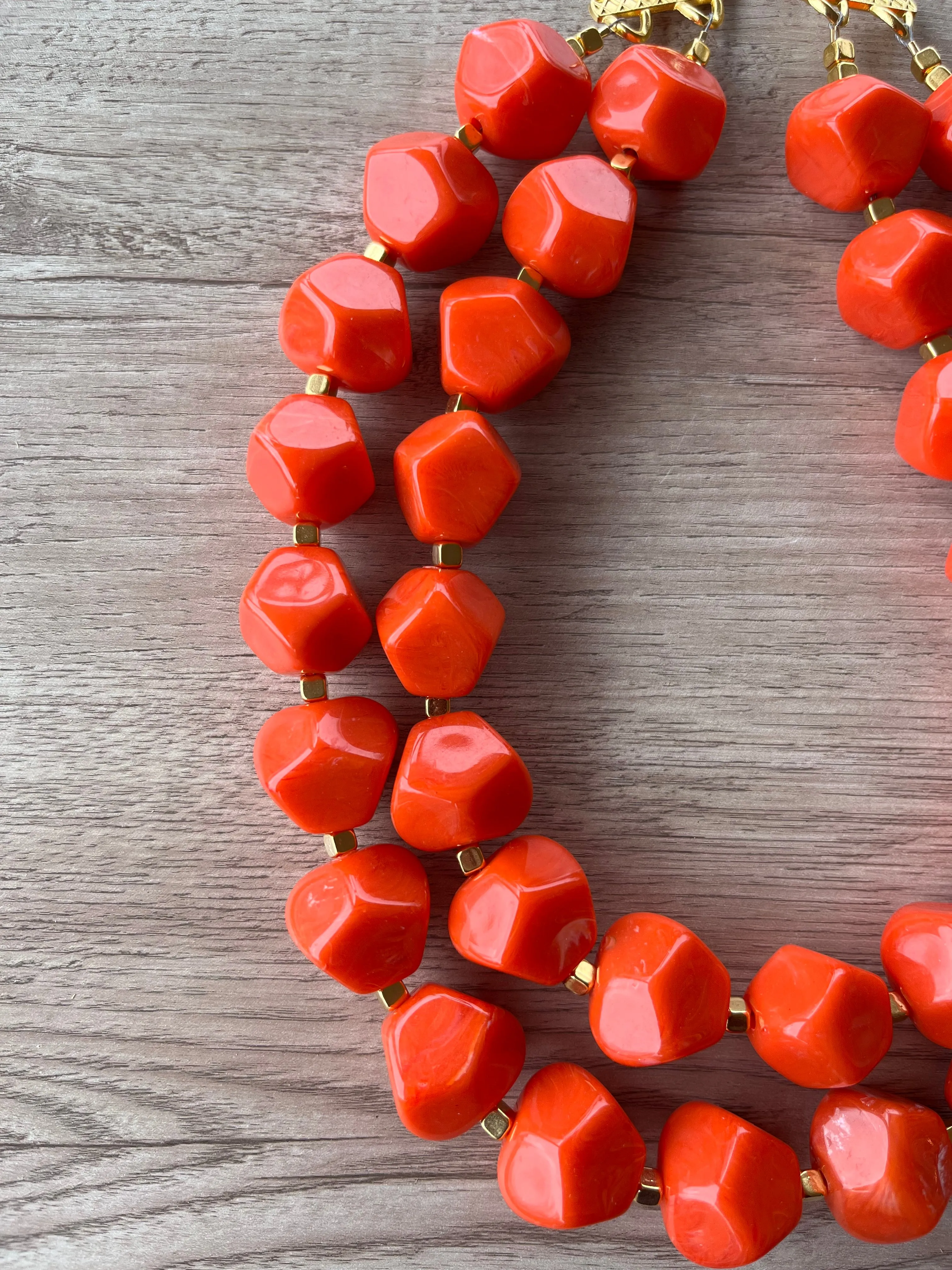 Orange Coral Lucite Statement Chunky Beaded Acrylic Necklace - Ashley