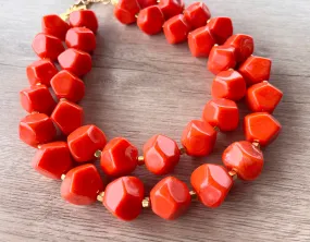 Orange Coral Lucite Statement Chunky Beaded Acrylic Necklace - Ashley