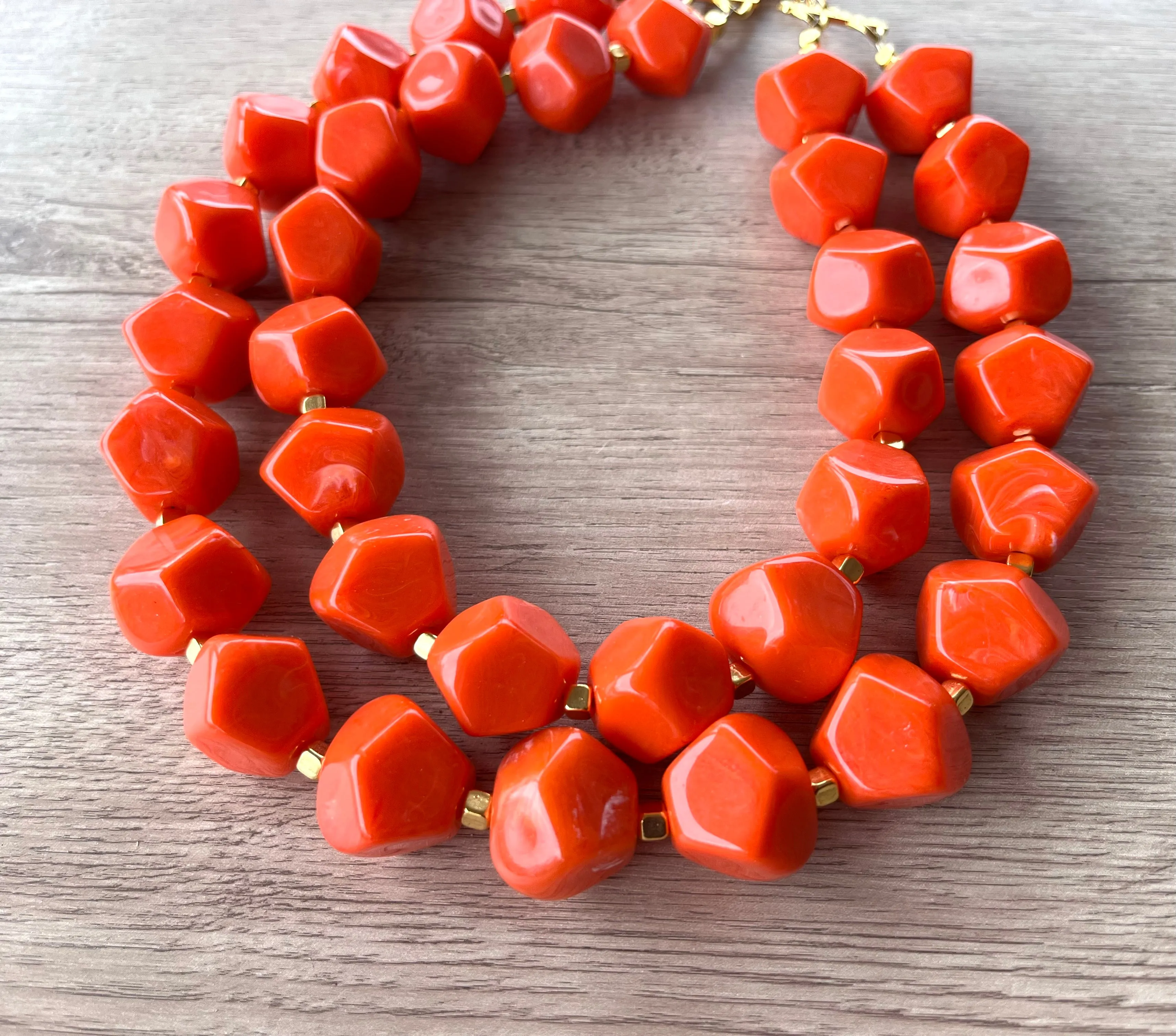 Orange Coral Lucite Statement Chunky Beaded Acrylic Necklace - Ashley