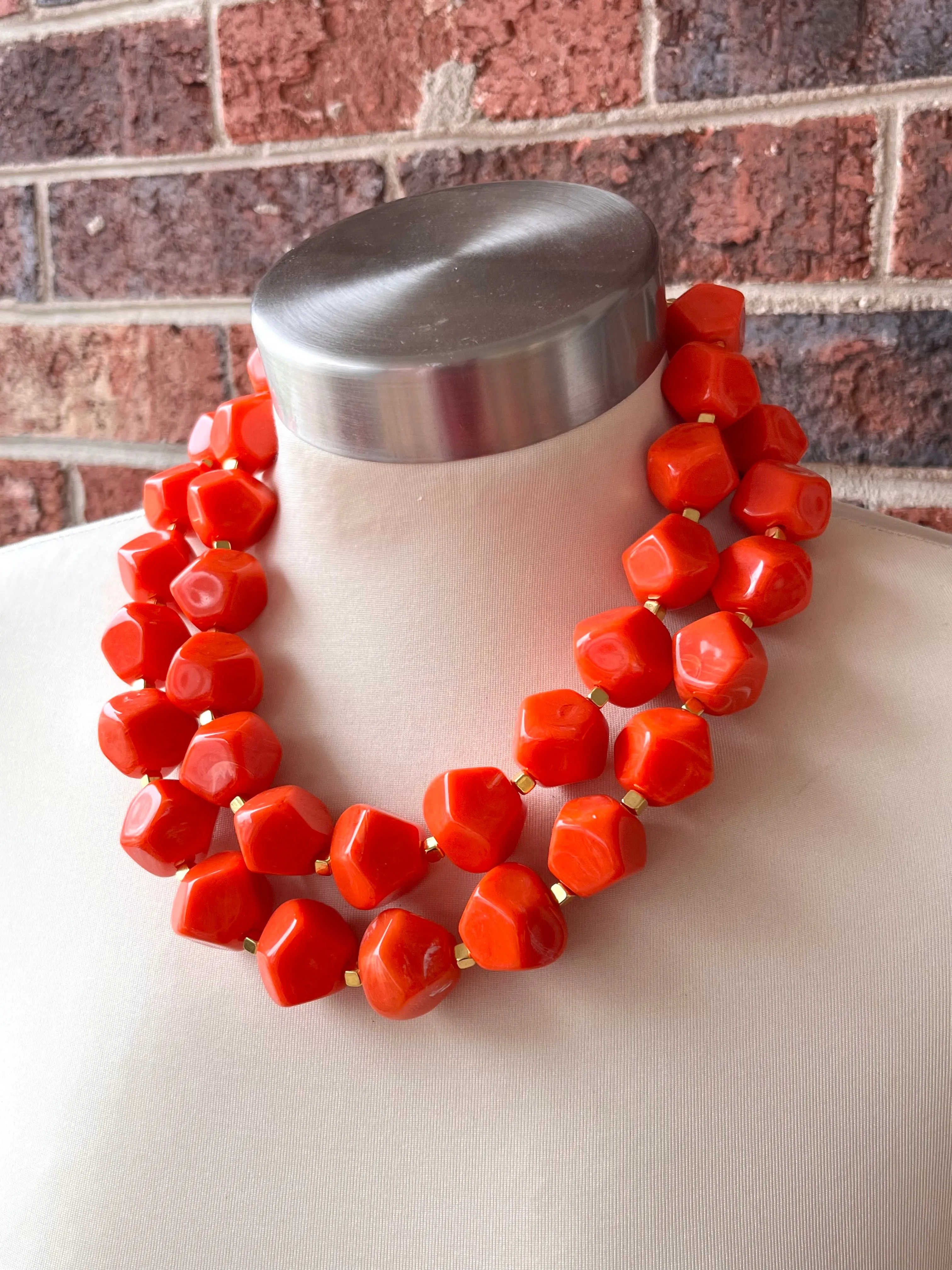 Orange Coral Lucite Statement Chunky Beaded Acrylic Necklace - Ashley