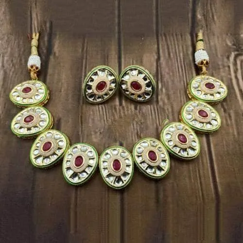 Oval Cut Kundan Necklace And Earring Set