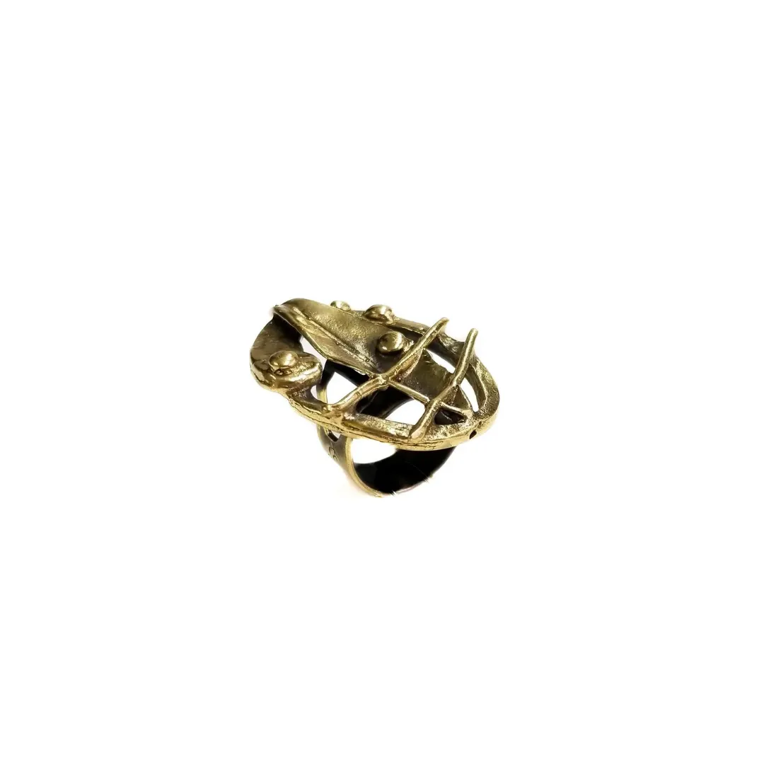 Oval Leaf Detailed Antique Bronse Ring