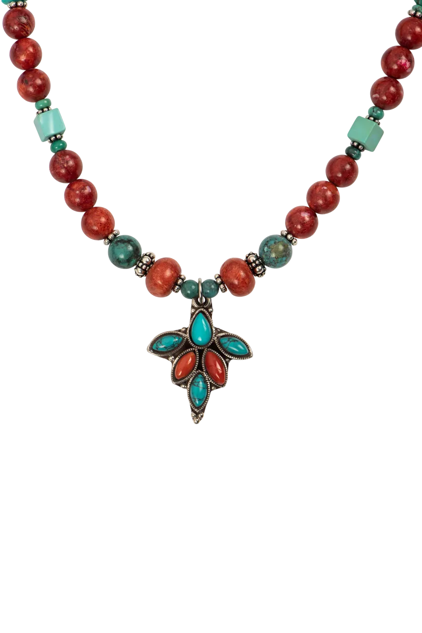 Paige Wallace Turquoise & Coral Pendant Necklace