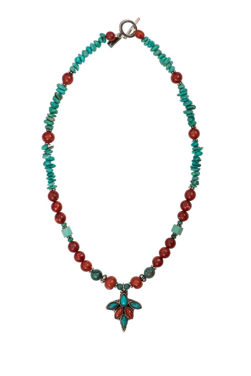 Paige Wallace Turquoise & Coral Pendant Necklace