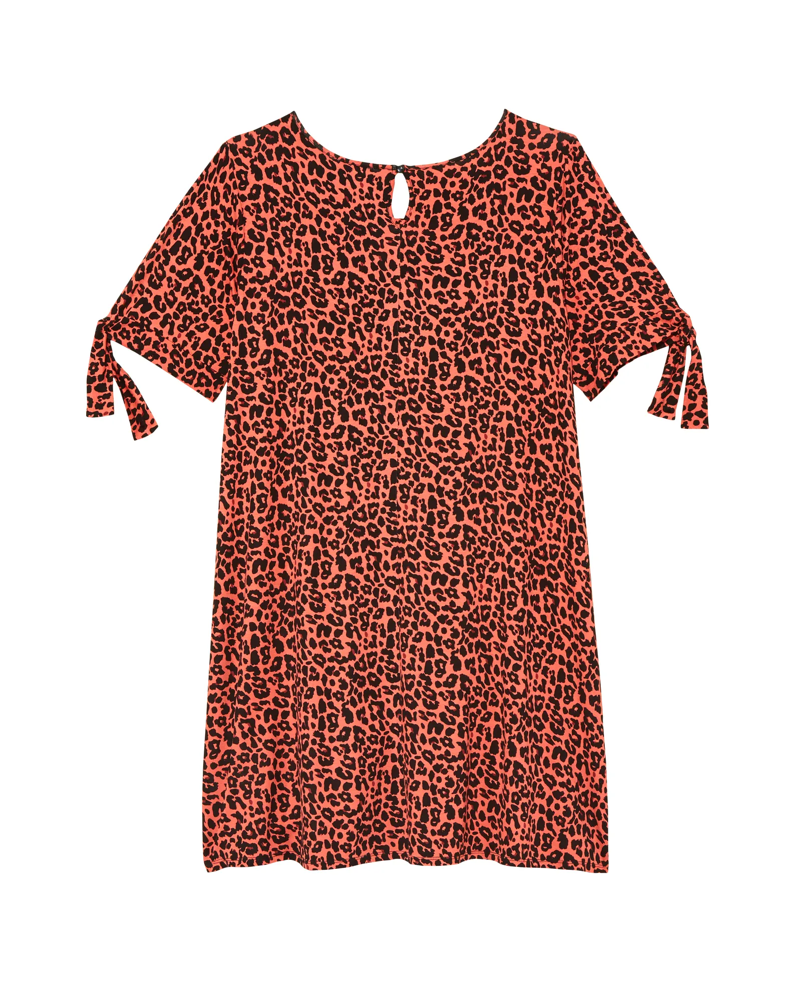 Paris Tie Sleeve Knit T-shirt Dress | Coral / Black