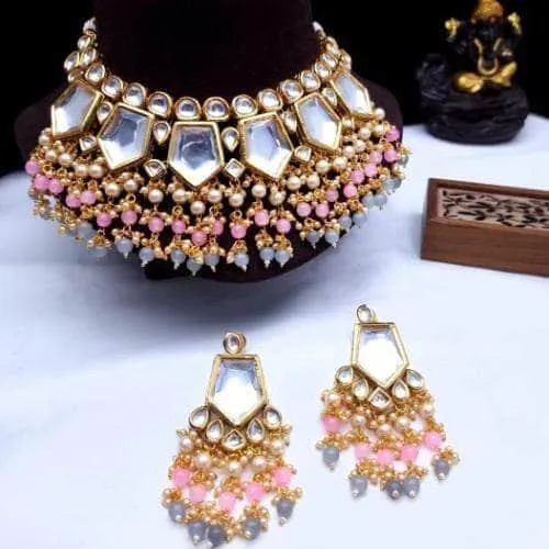 Pentagon Big Kundan Necklace And Earring Set