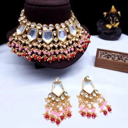 Pentagon Big Kundan Necklace And Earring Set