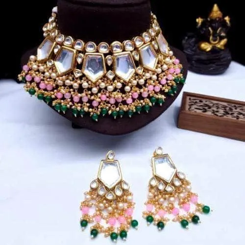 Pentagon Big Kundan Necklace And Earring Set