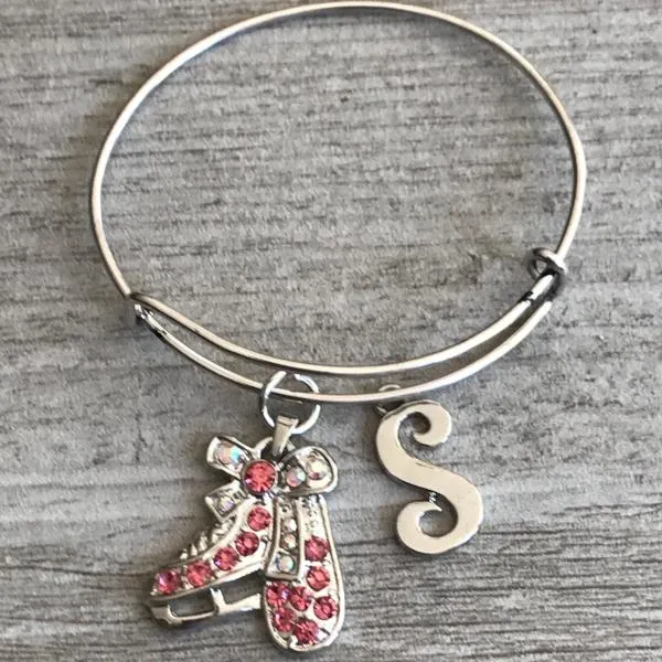 Personalized Pink Rhinestone Skating Bracelet, Figure Skating Jewelry