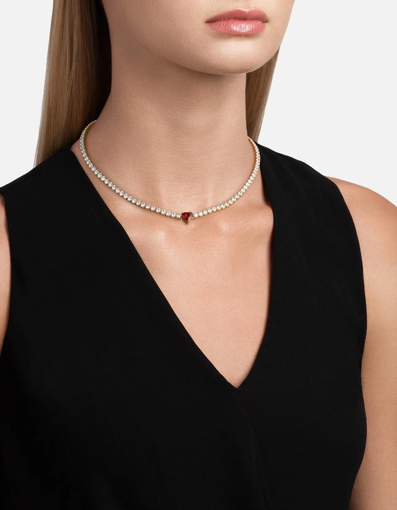 Philo Heart Tennis Choker, Gold Vermeil/Topaz & Garnet