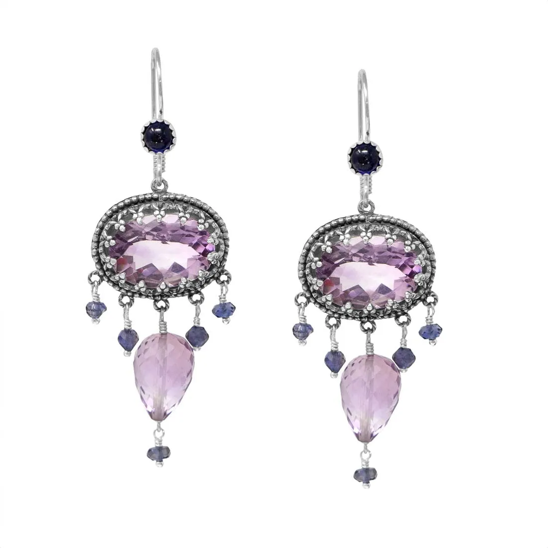 Pink Amethyst & Iolite Silver Chandelier Earrings