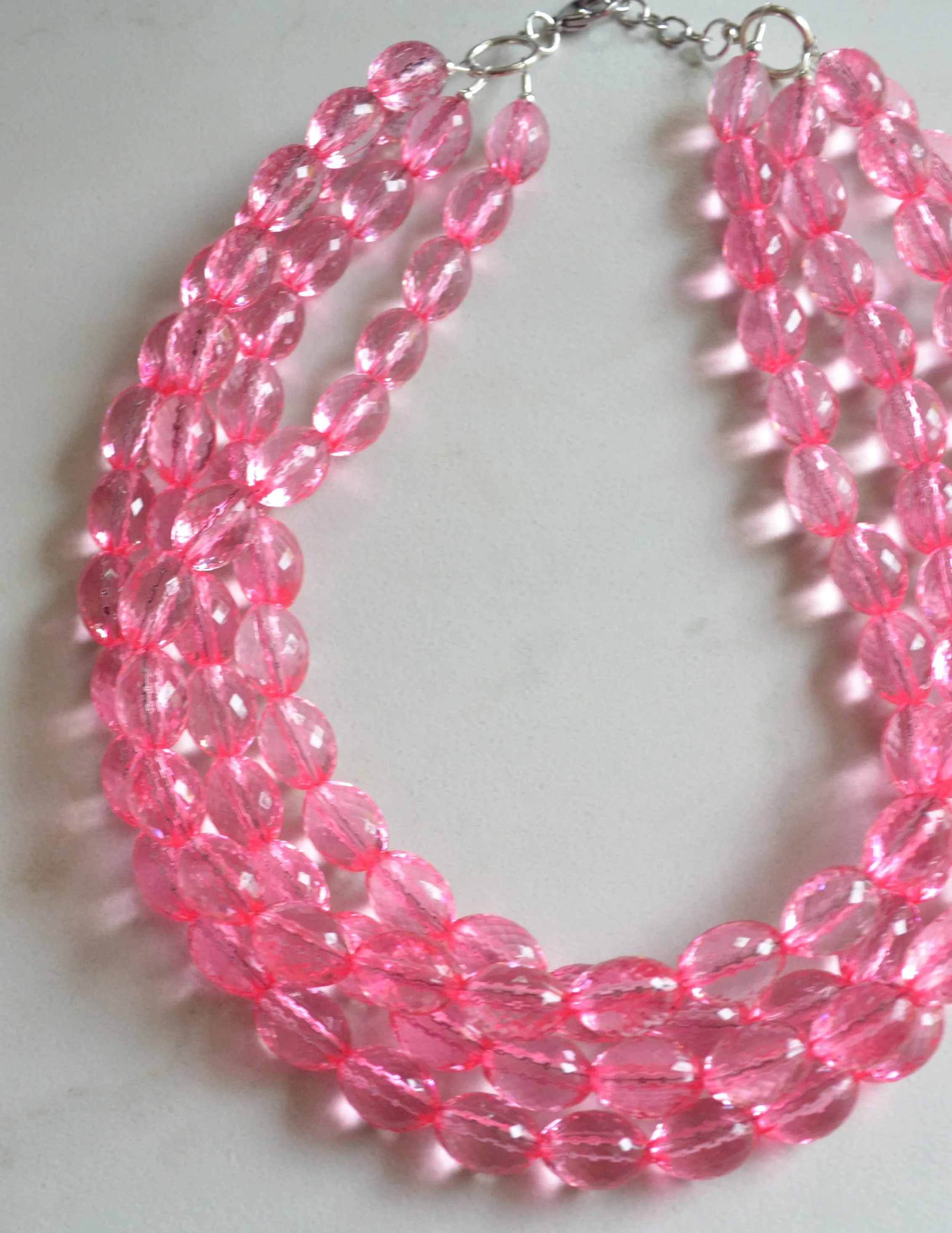 Pink Lucite Faceted Bead Chunky Acrylic Statement Necklace - Tessa