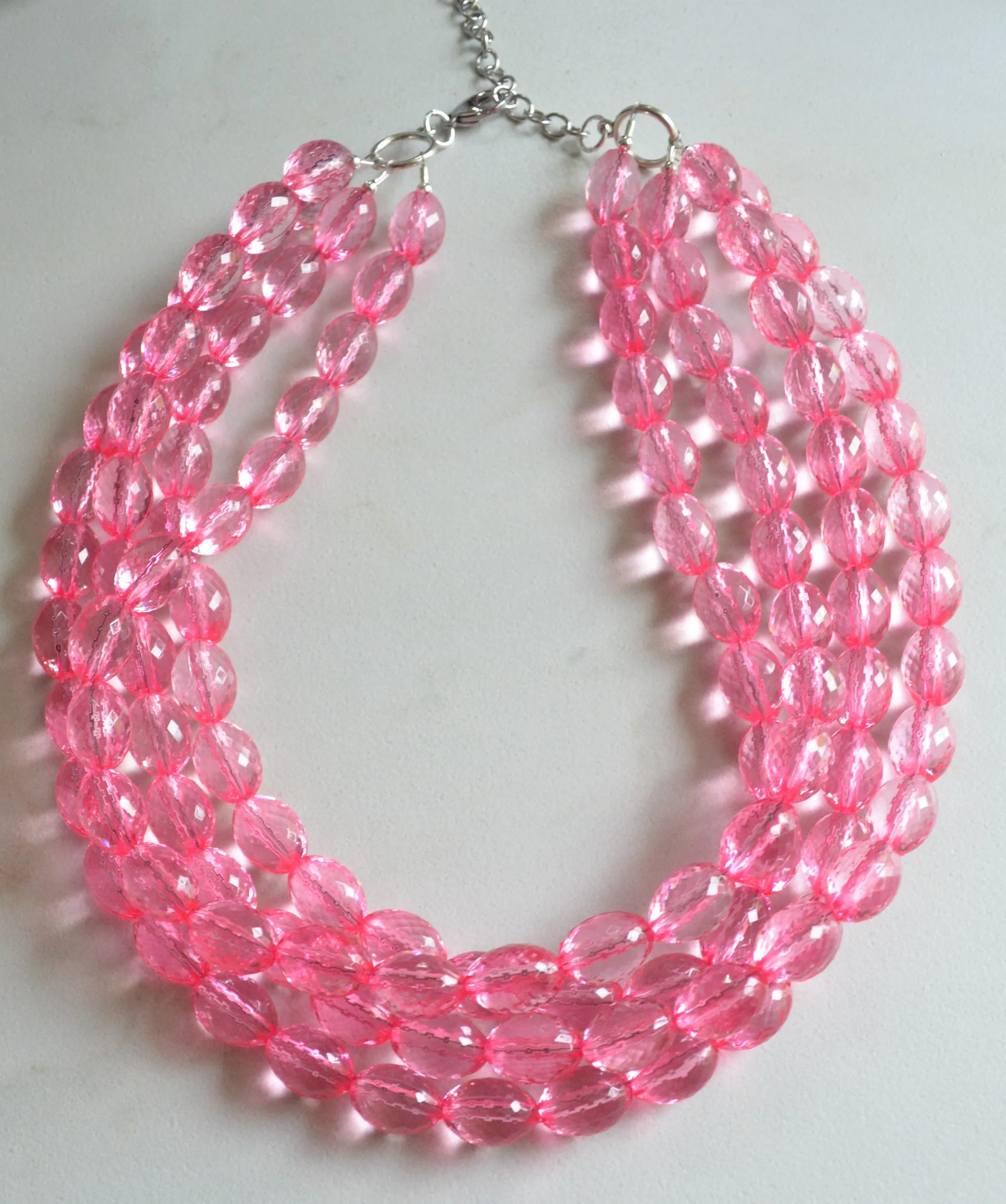 Pink Lucite Faceted Bead Chunky Acrylic Statement Necklace - Tessa