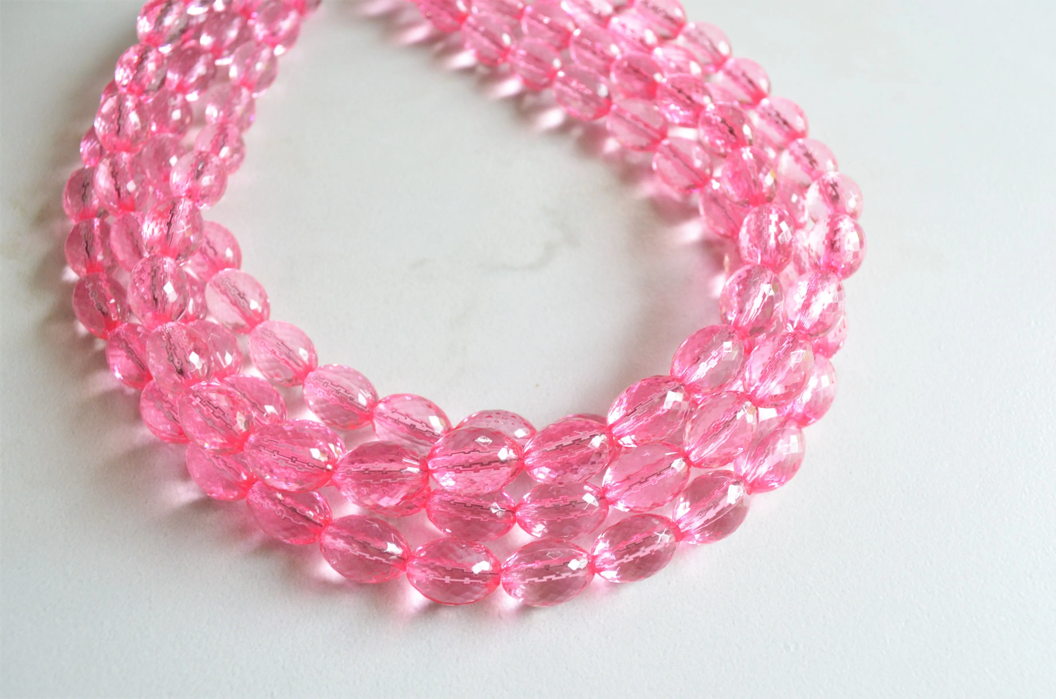 Pink Lucite Faceted Bead Chunky Acrylic Statement Necklace - Tessa