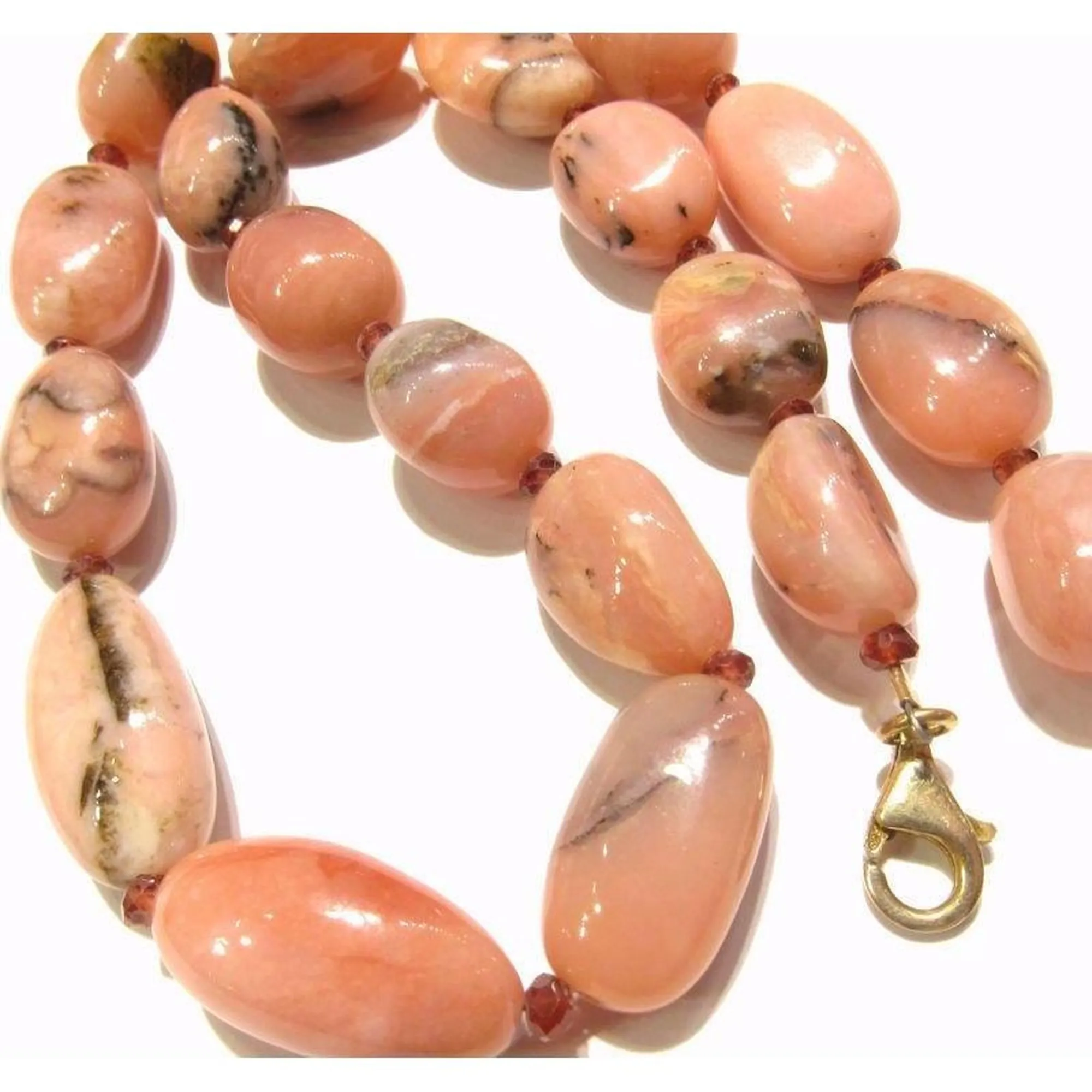 Pink Opal and Garnet Necklace with Gold Plate Trigger Clasp