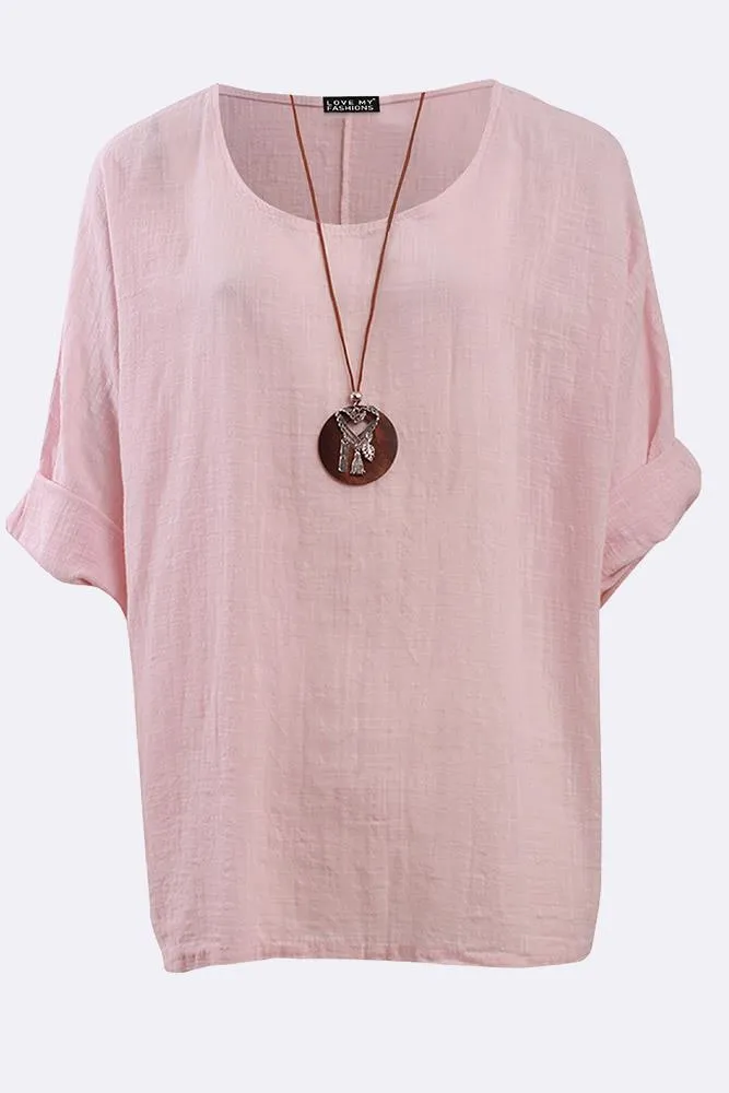 Plain Necklace Tunic Top