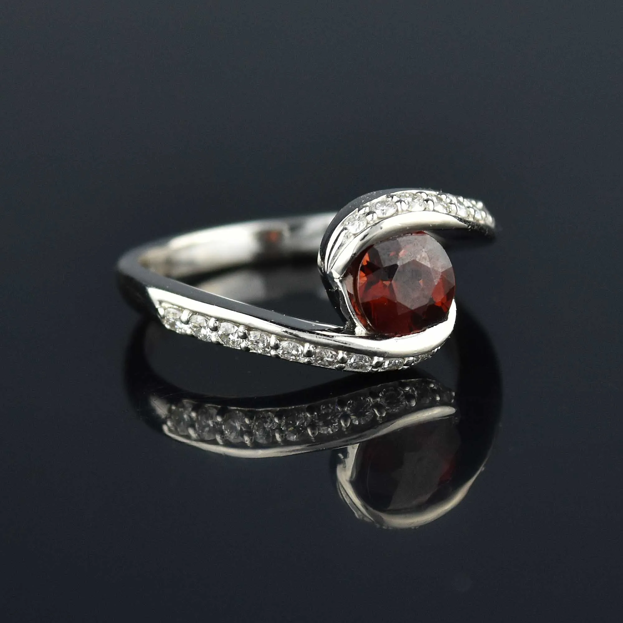 Platinum Diamond Bypass Garnet Ring