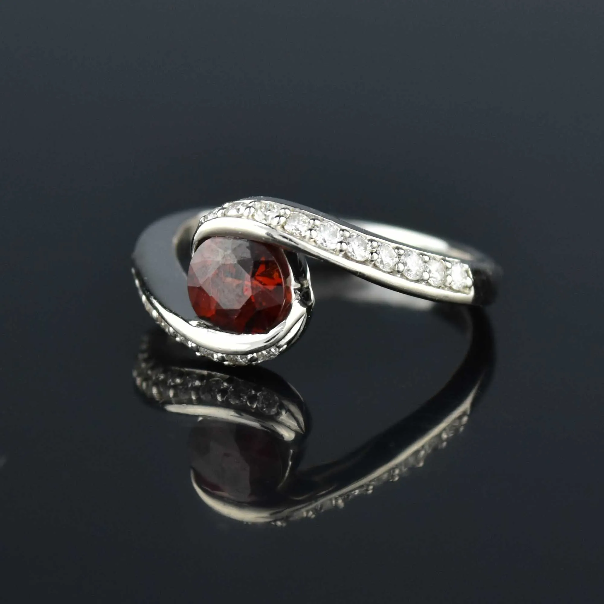 Platinum Diamond Bypass Garnet Ring