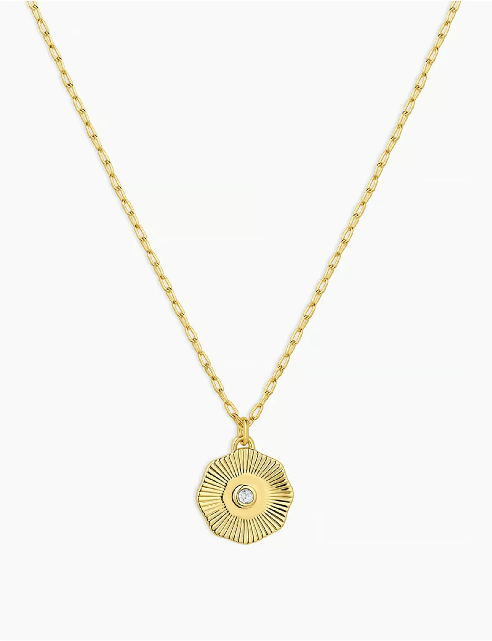 Power Birthstone Coin Necklace (April), Gold/White Topaz