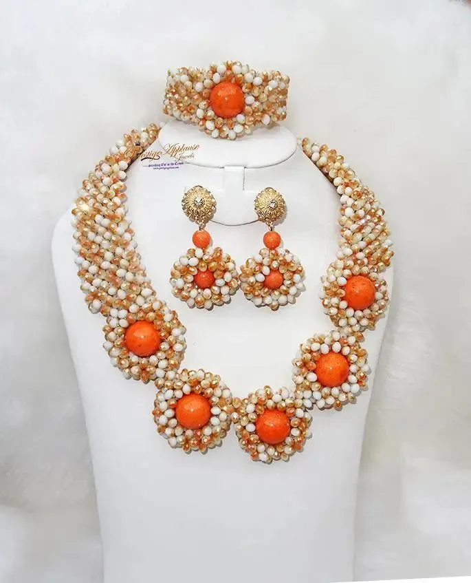 PrestigeApplause Elegant 3D Beautiful Design Bead Wedding Party Jewellery Set