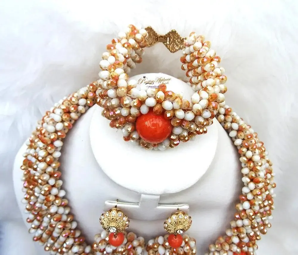 PrestigeApplause Elegant 3D Beautiful Design Bead Wedding Party Jewellery Set