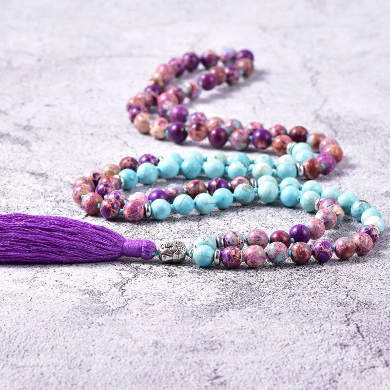 Purple Jasper 108 Mala Beads Tassel Necklace