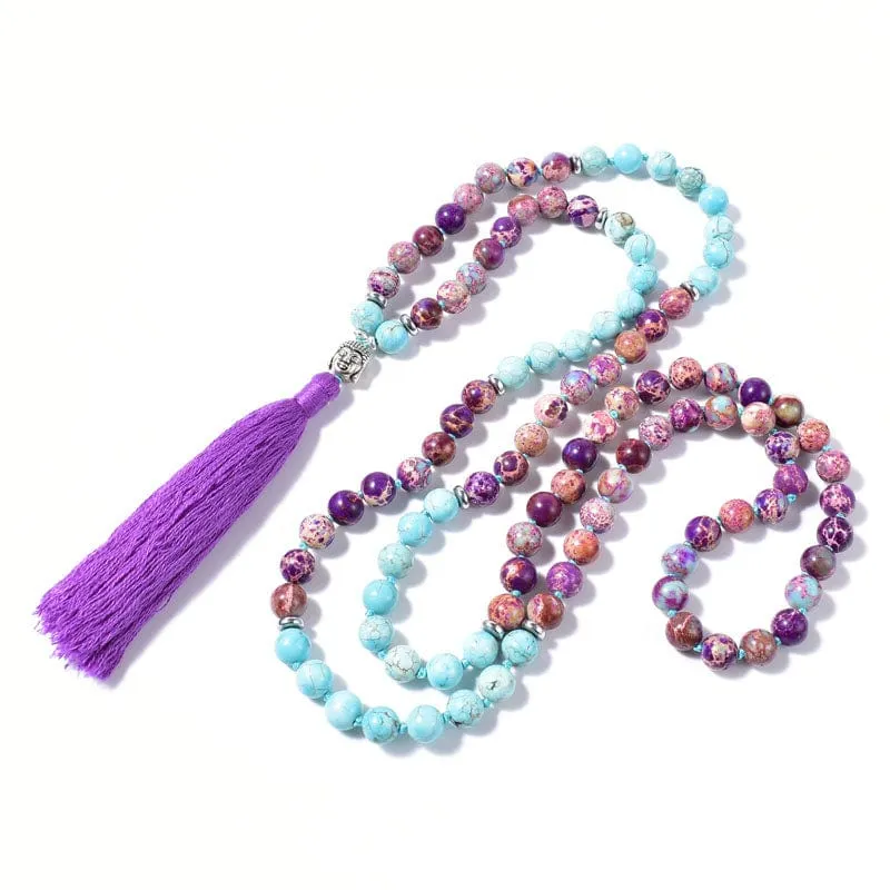 Purple Jasper 108 Mala Beads Tassel Necklace