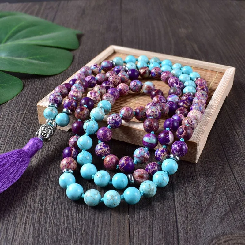 Purple Jasper 108 Mala Beads Tassel Necklace