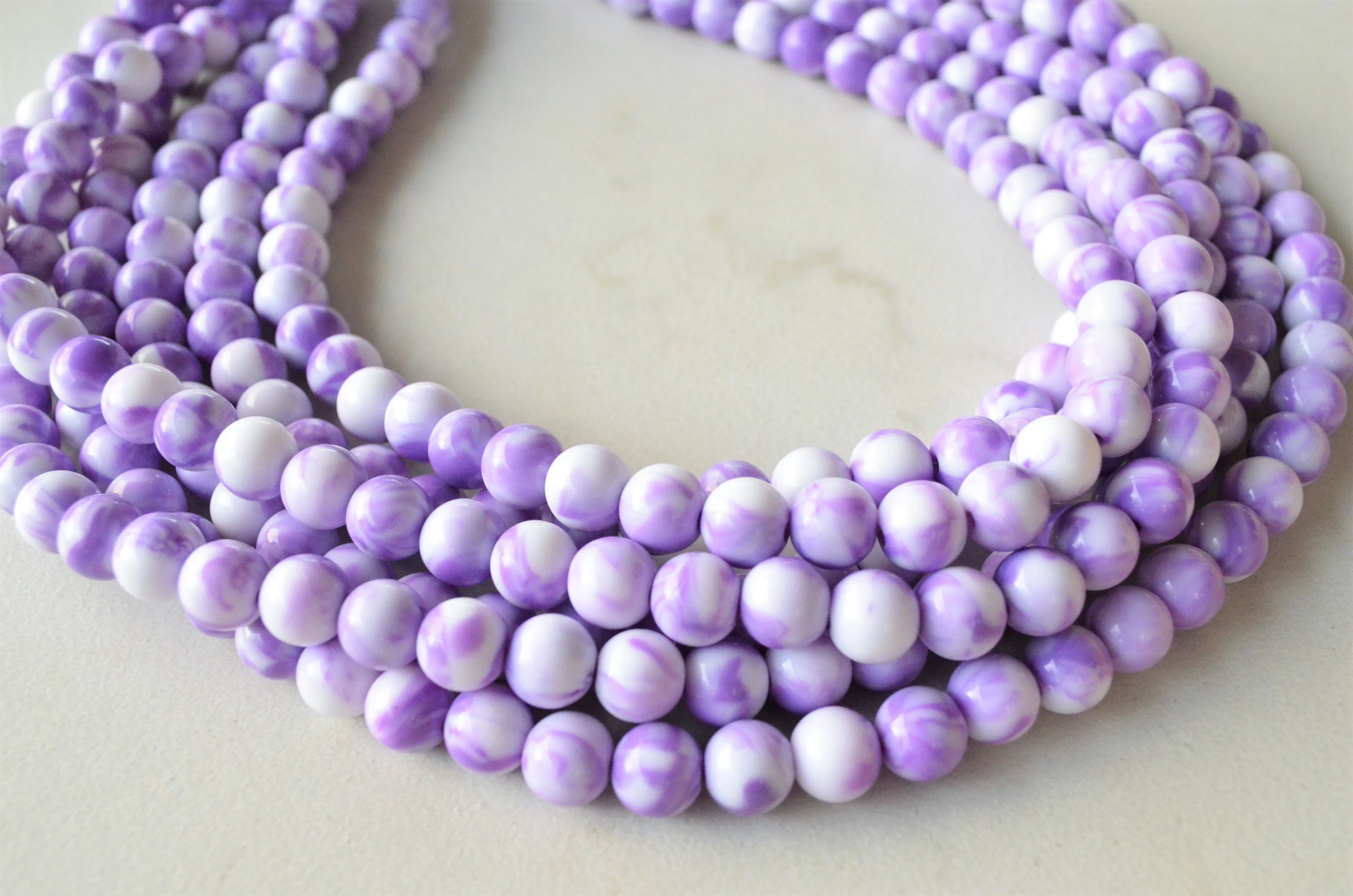 Purple White Acrylic Lucite Bead Chunky Multi Strand Statement Necklace - Alana