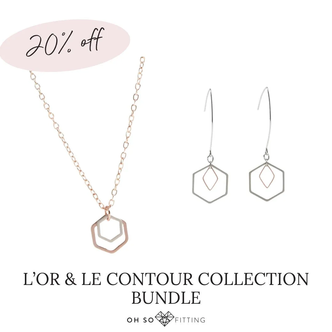 "Le Contour" Mini Hexagon Rose Gold and Silver Mixed Metal Necklace Bundle