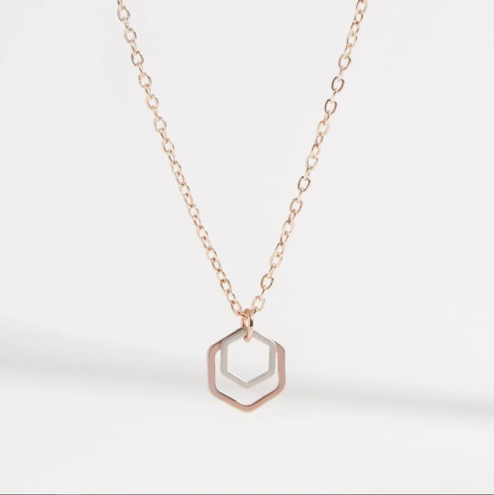 "Le Contour" Mini Hexagon Rose Gold and Silver Mixed Metal Necklace Bundle