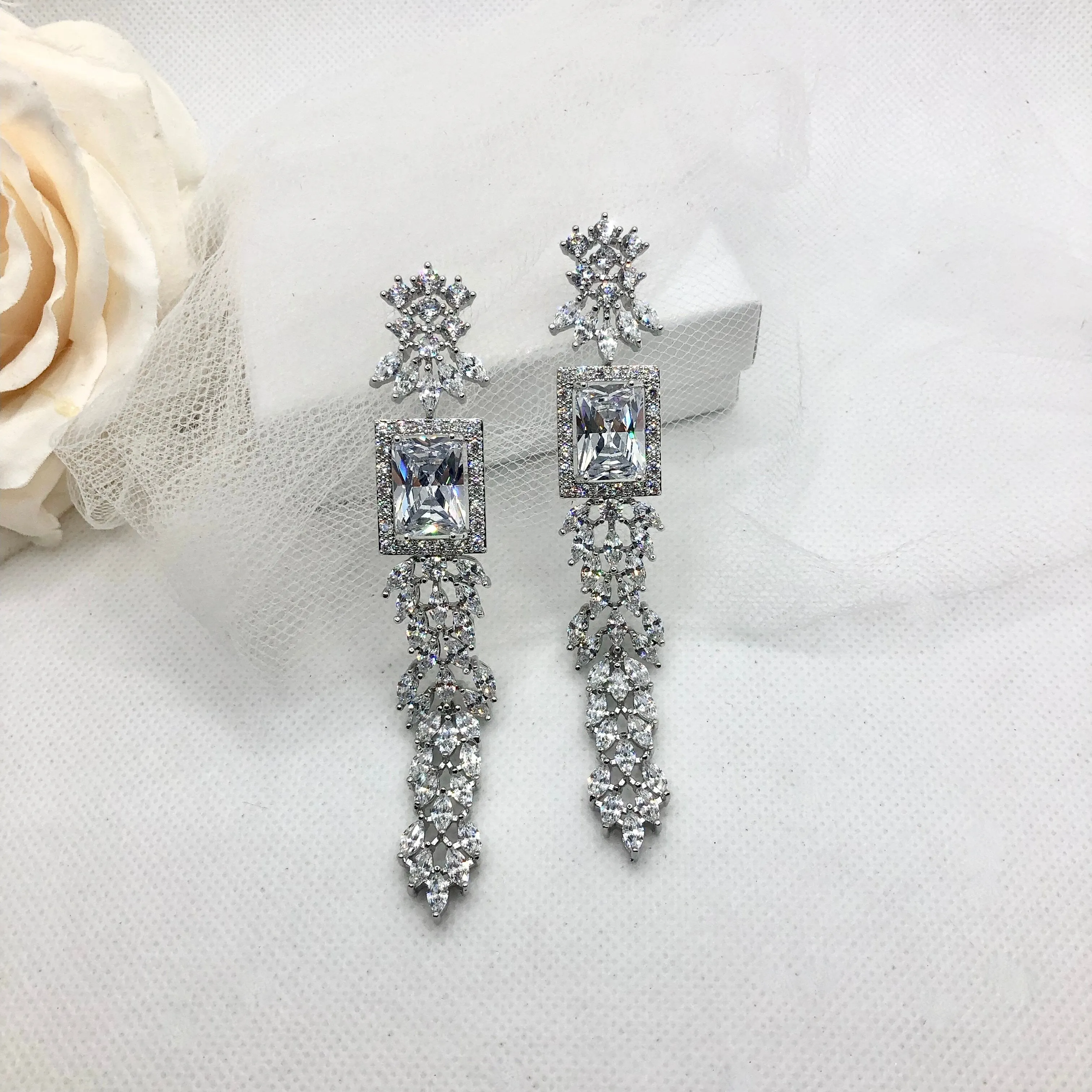 "Noor" - Luxury Cubic Zirconia Bridal Earrings