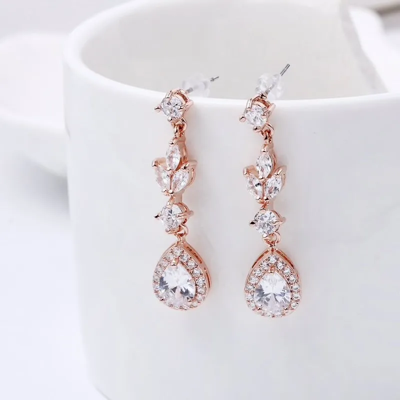 "Parker" - Cubic Zirconia Bridal Earrings - Available in Rose Gold, Silver and Yellow Gold