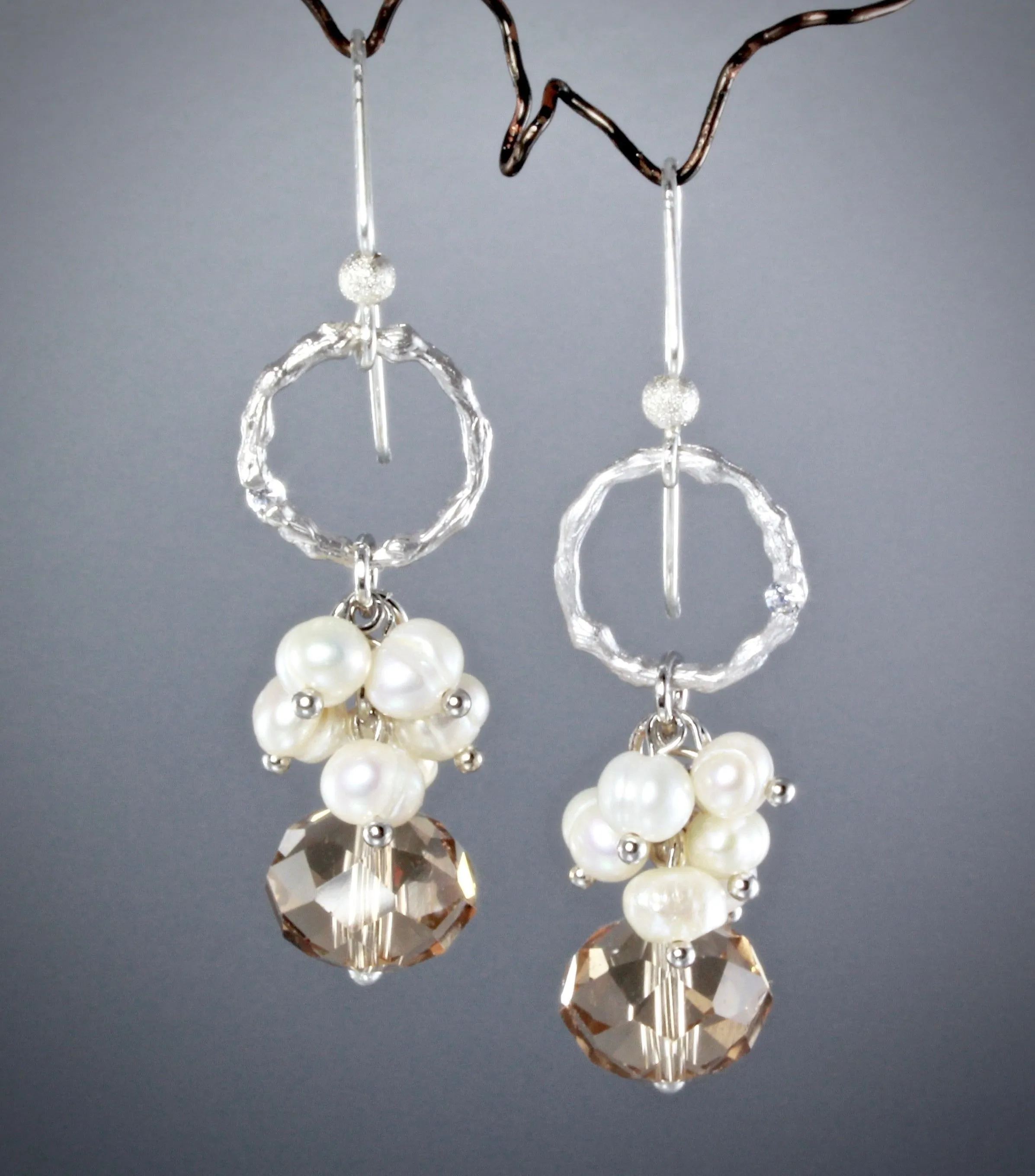 "Rain" - Swarovski Crystal and Natural Pearl Bridal Earrings