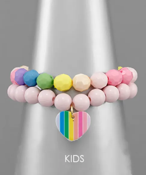 Rainbow Heart Stretch Bracelet Set