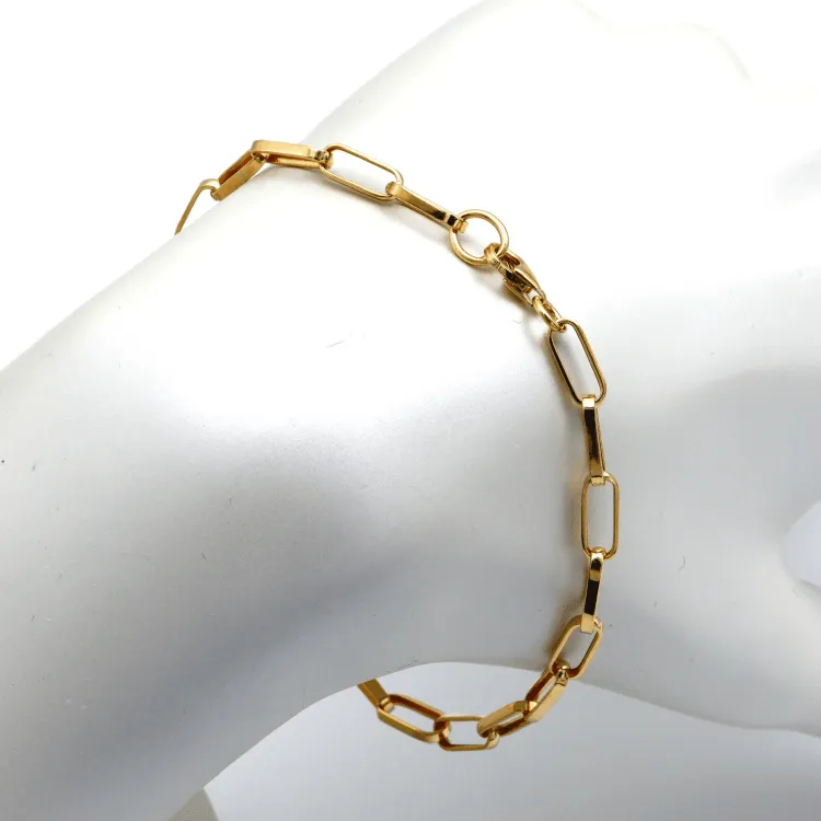 Real Gold Thick Link Paper Clip Solid Chain Bracelet CVB498 (20 C.M) BR1527