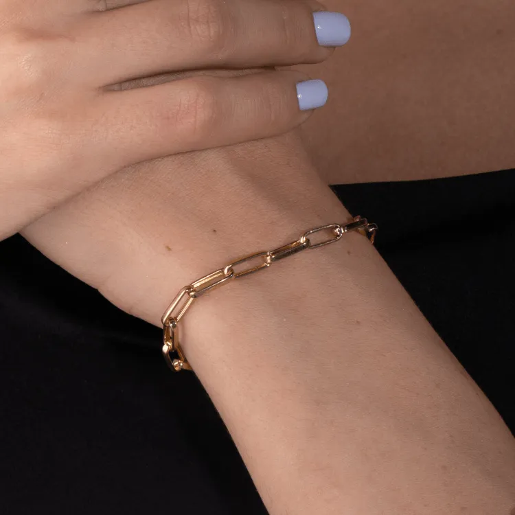 Real Gold Thick Link Paper Clip Solid Chain Bracelet CVB498 (20 C.M) BR1527