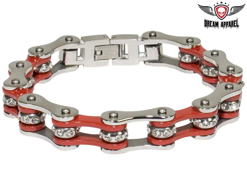 Red & Stainless Steel Motorcycle Chain Bracelet