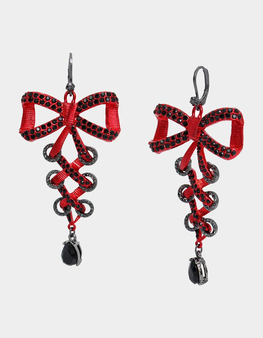 RED BOWS CORSET CHANDELIER EARRINGS RED