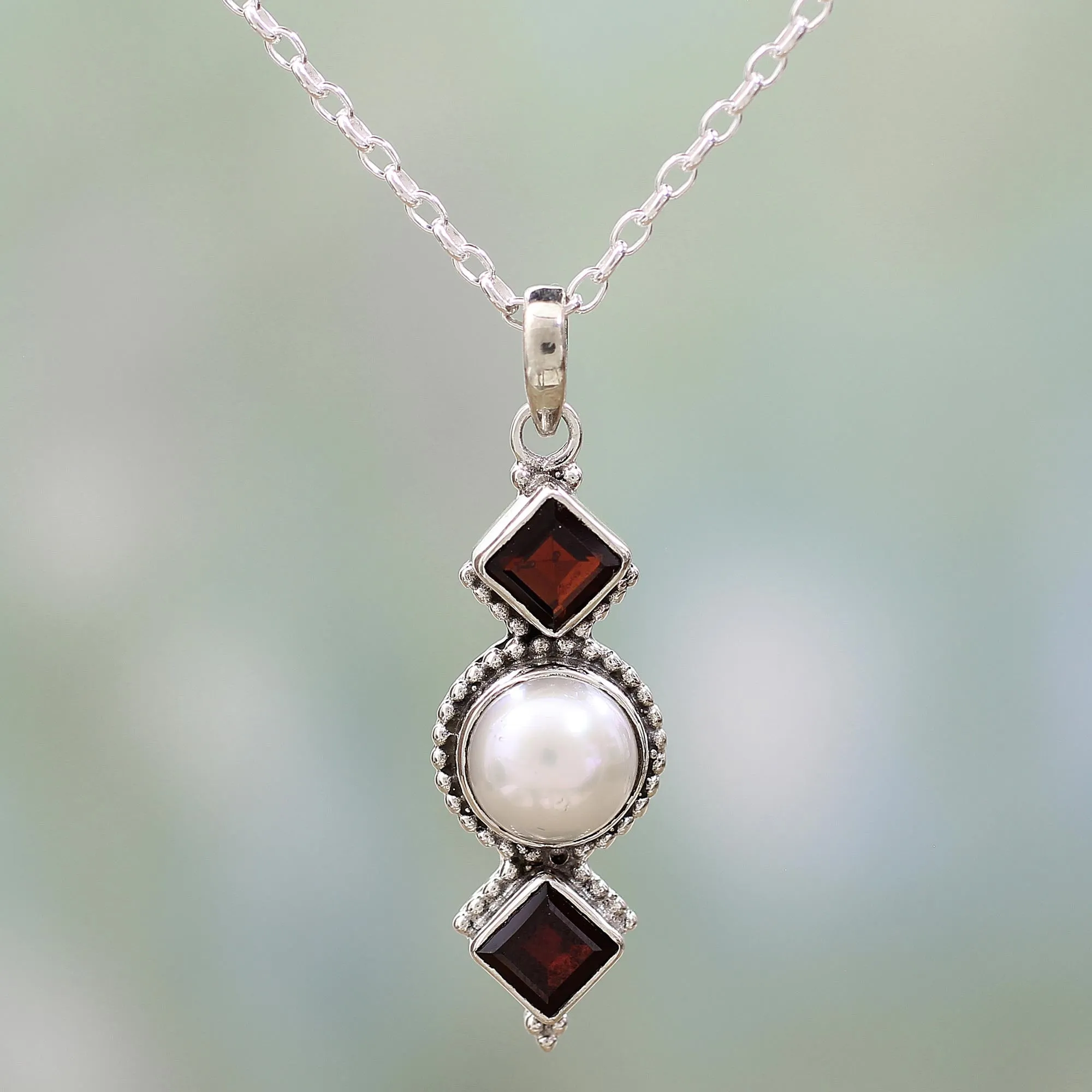 Red Guardians Garnet & Pearl Necklace