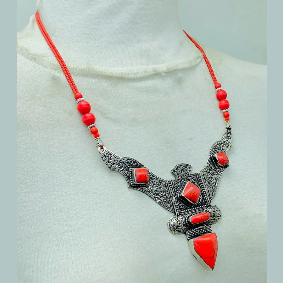 Red Tibetan Coral Gemstone Handmade Necklace