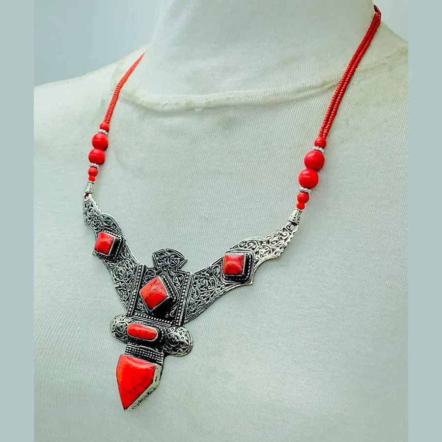 Red Tibetan Coral Gemstone Handmade Necklace