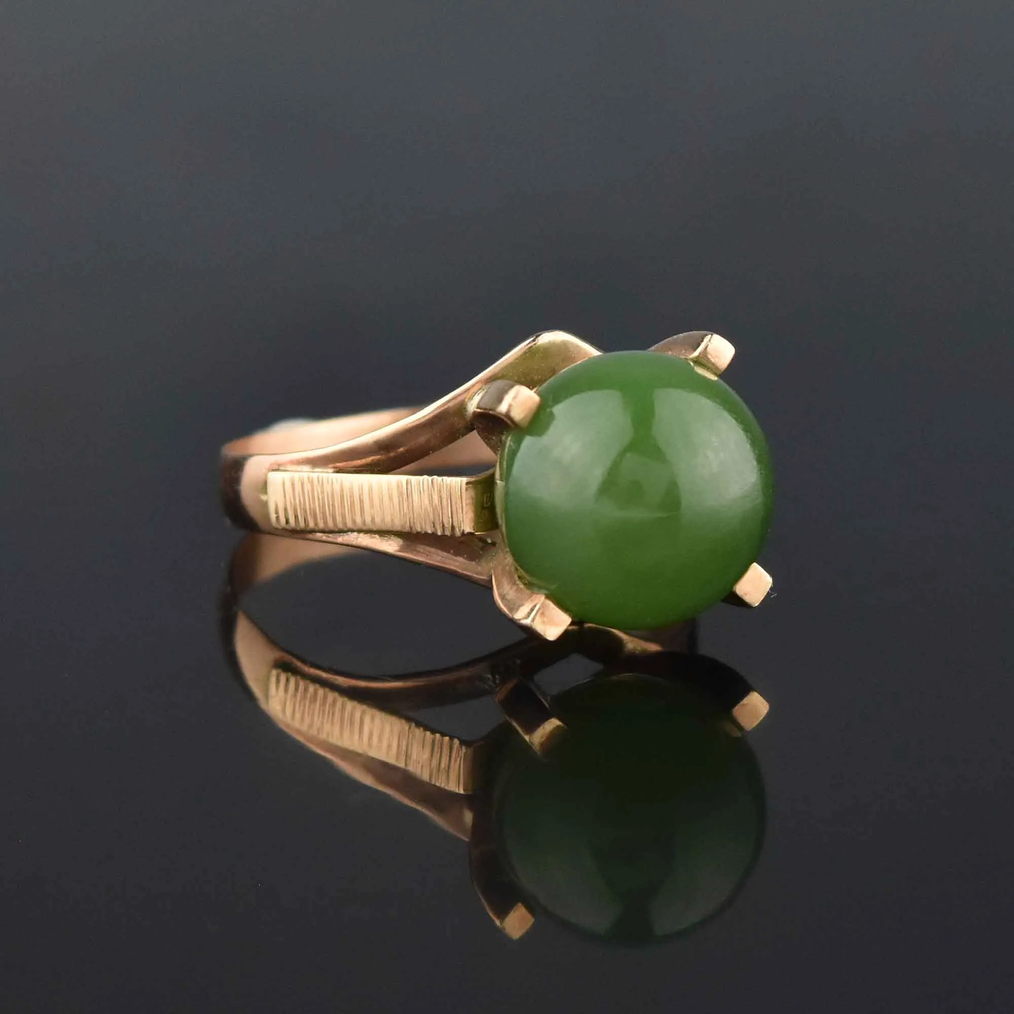 Retro 14K Gold Jadeite Ball Ring, Sz 7