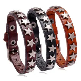 Retro Ornament New Five-Pointed Star Cattle Leather Bracelet Bracelet Bar Hip Hop Accessories