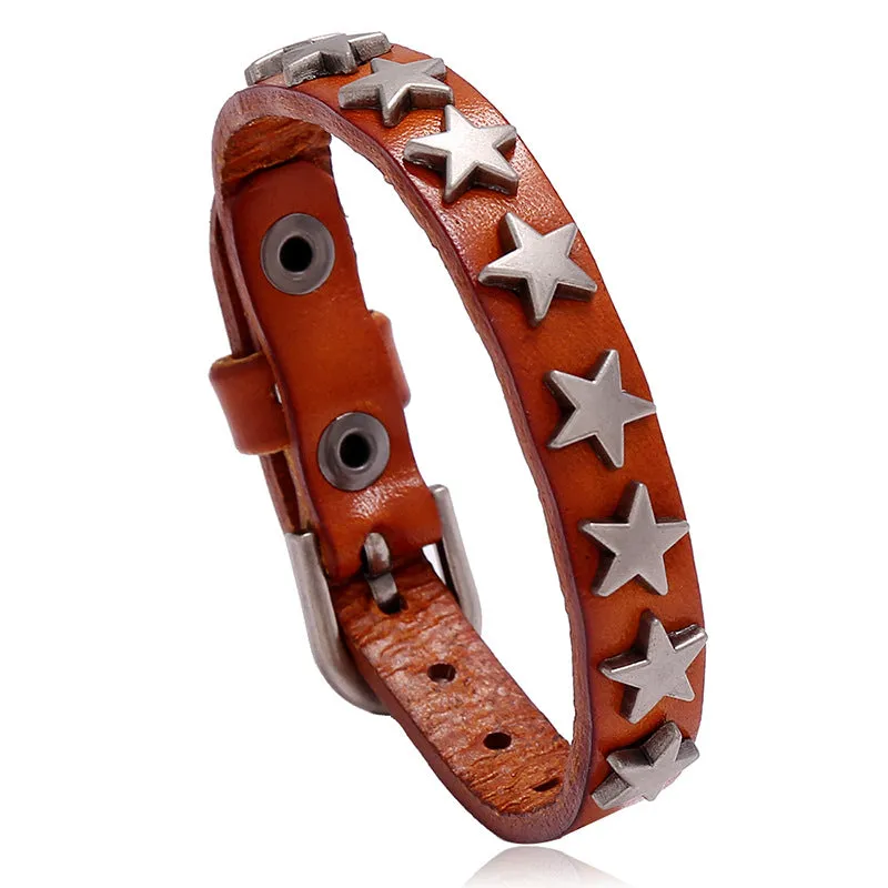 Retro Ornament New Five-Pointed Star Cattle Leather Bracelet Bracelet Bar Hip Hop Accessories